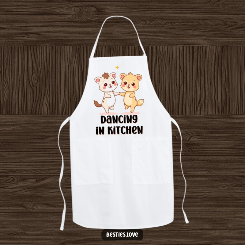 Funny Apron: Two animals are happily dancing, their eyes full of stars, bringing a hilarious and joyful vibe to your cooking.