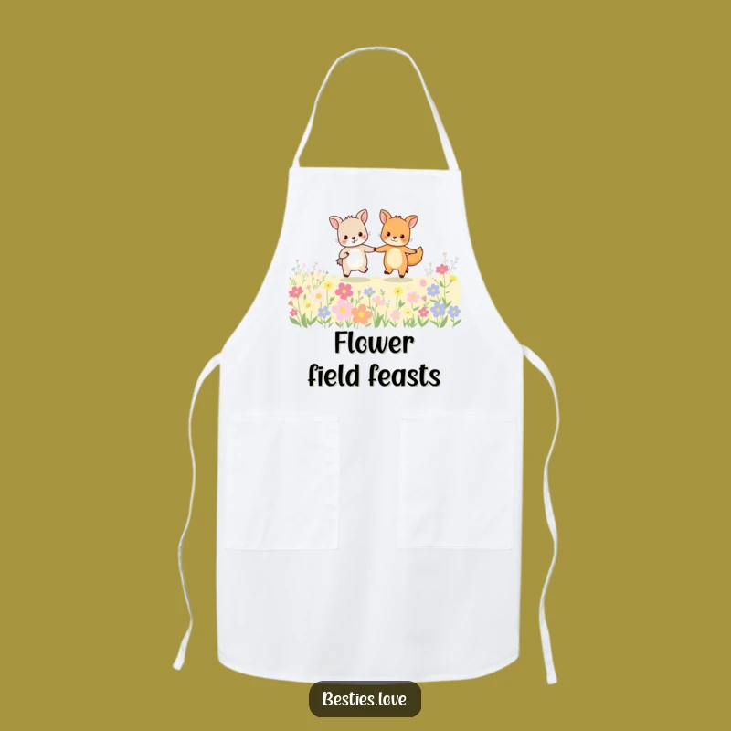 Funny Animal Friends Apron: Kitchen Fun Skipping Through Flowers