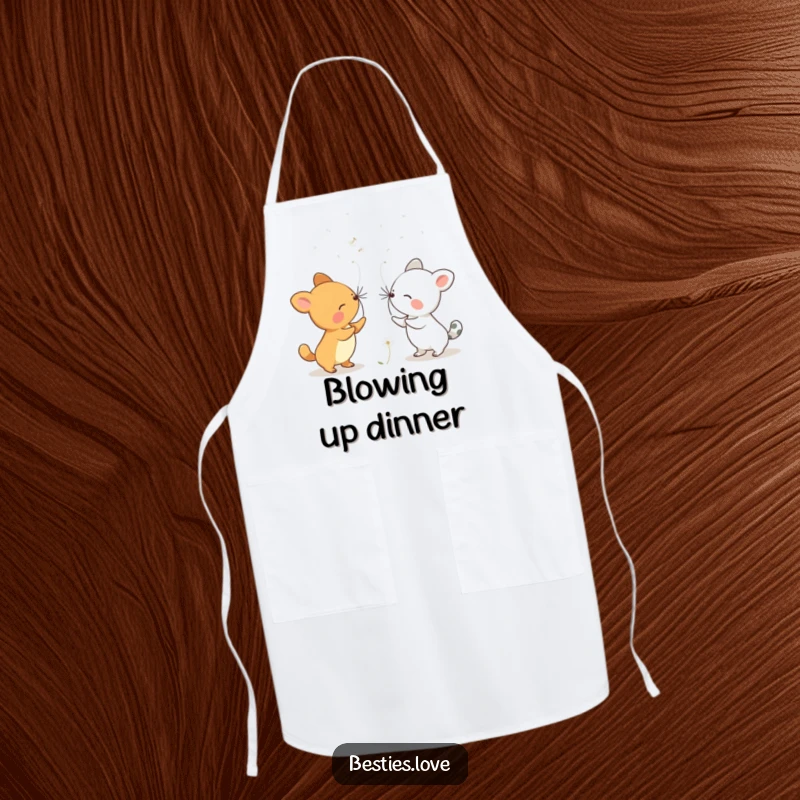 Funny Dandelion Wishes Animals Apron with two animals gently blowing dandelion seeds, adding a touch of magic to kitchen tasks.
