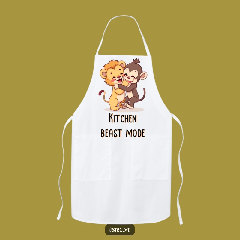 Funny Wild Pals Apron: Cook with Lion Cub & Monkey Wrestle Fun, Ideal Funny Gift