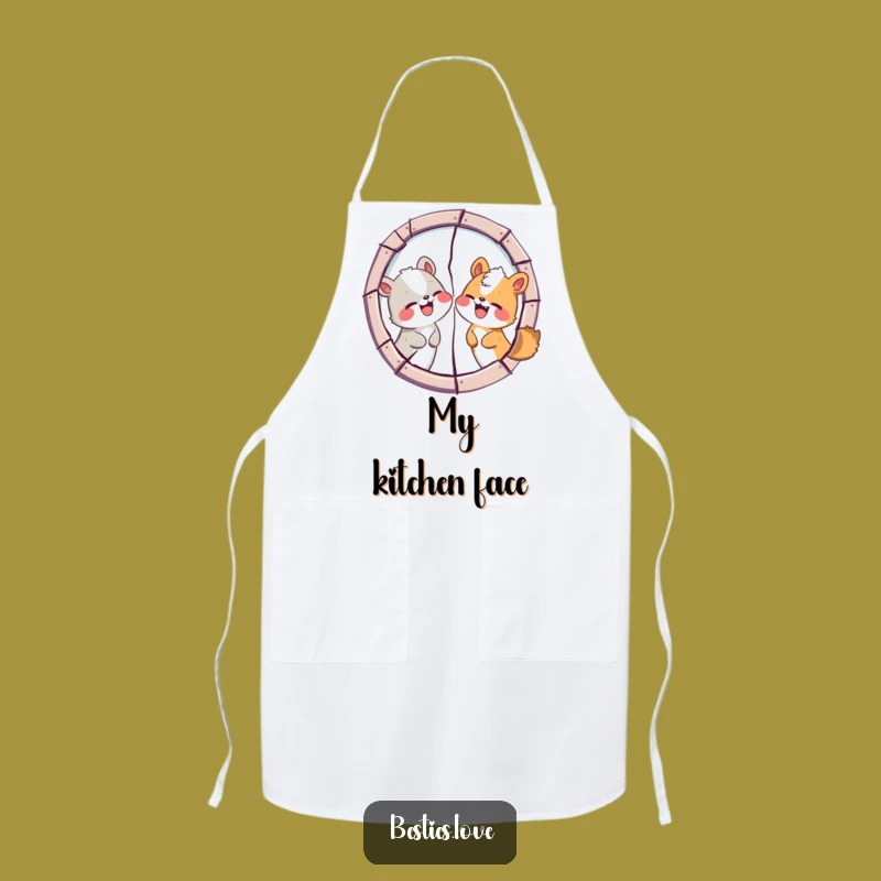 Funny Animal Friends Cracked Mirror Apron: Cook Up Laughs in the Kitchen