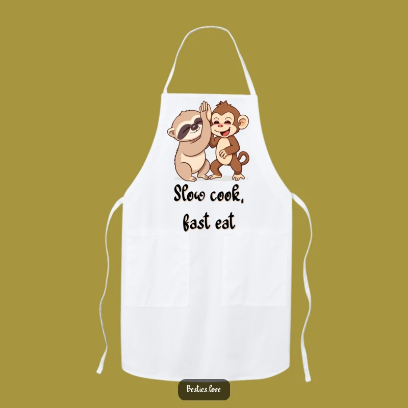 Funny Sloth & Monkey High-Five Apron - Kitchen Fun Gift!