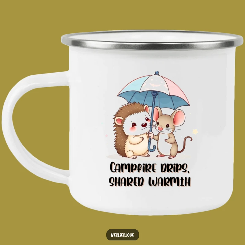 Funny Hedgehog & Mouse Camping Mug: Tiny Umbrella Protection on Adventures