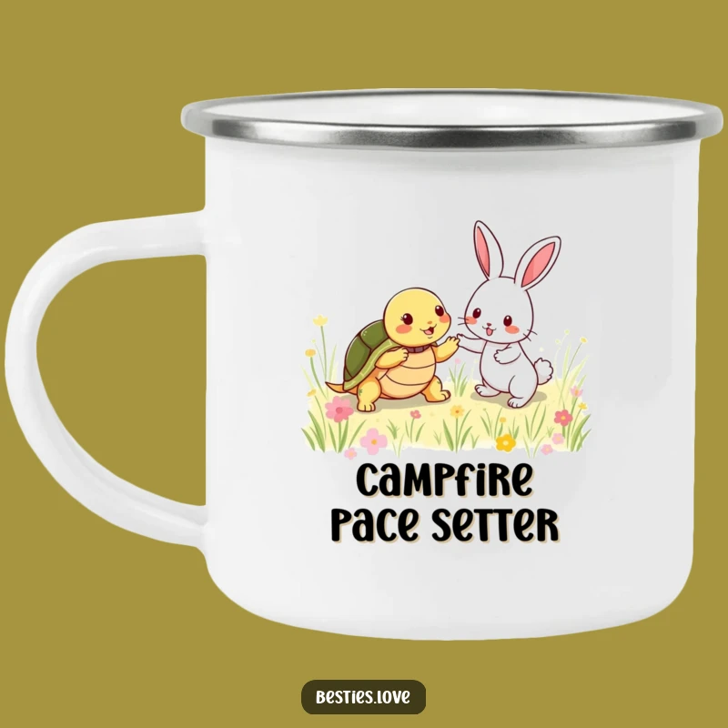 Funny Friendship Frolic Camping Mug: Turtle & Rabbit Tagging Adventure, Great Funny Gift