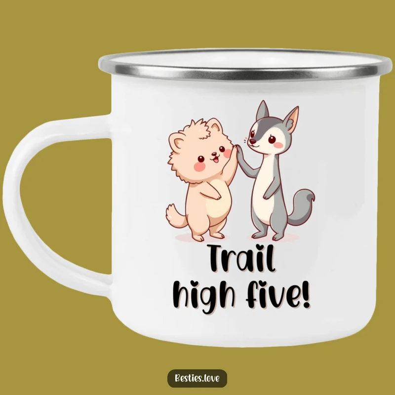 Funny Friends High-Five Camping Mug, Outdoor Kawaii Pals Mug, Best Funny Gift