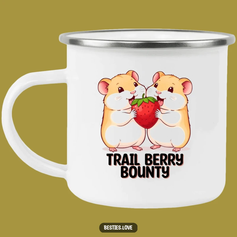 Funny Hamster Camping Mug: Adorable Outdoor Companion with Giant Strawberry