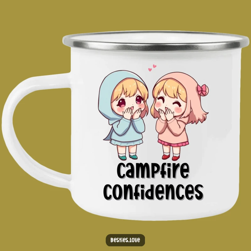Funny Secret Sharing Friends Camping Mug - Outdoor Gossip Gift