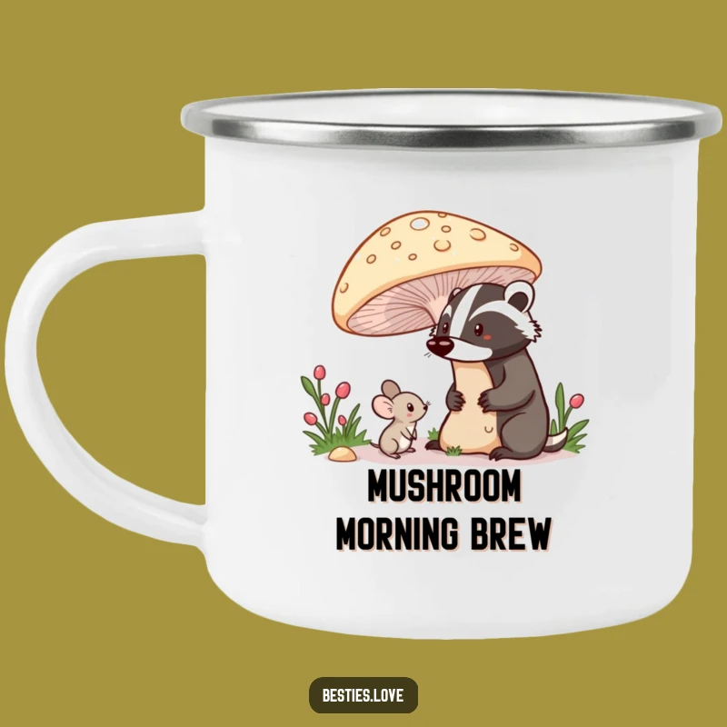 Funny Shy Mouse Badger Camping Mug - Cute Forest Friends Enamel Cup