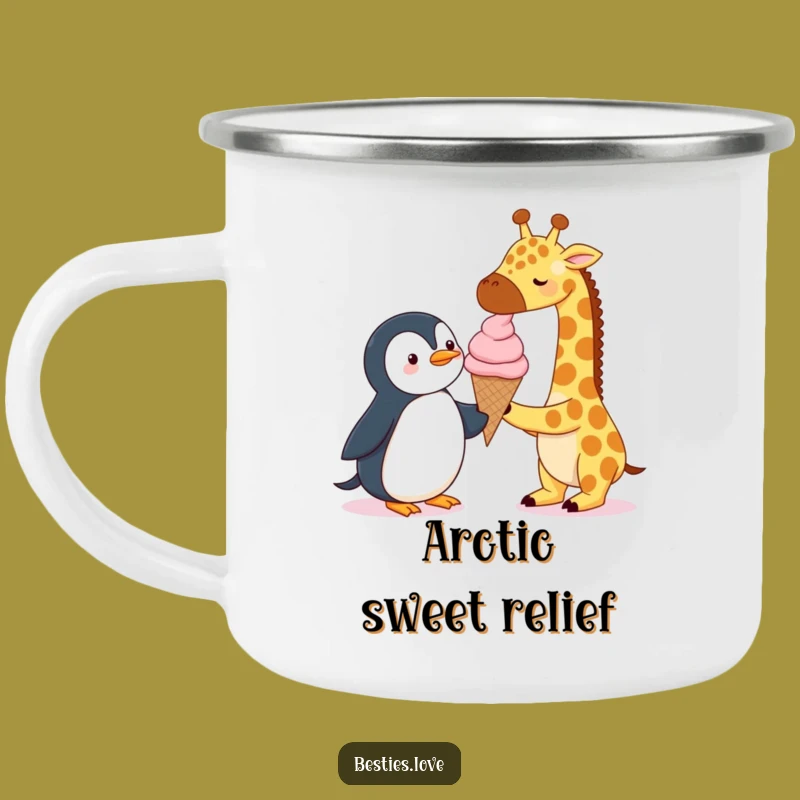 Funny Sweet Treat Camping Mug: Giraffe & Penguin Ice Cream Adventure, Great Funny Gift