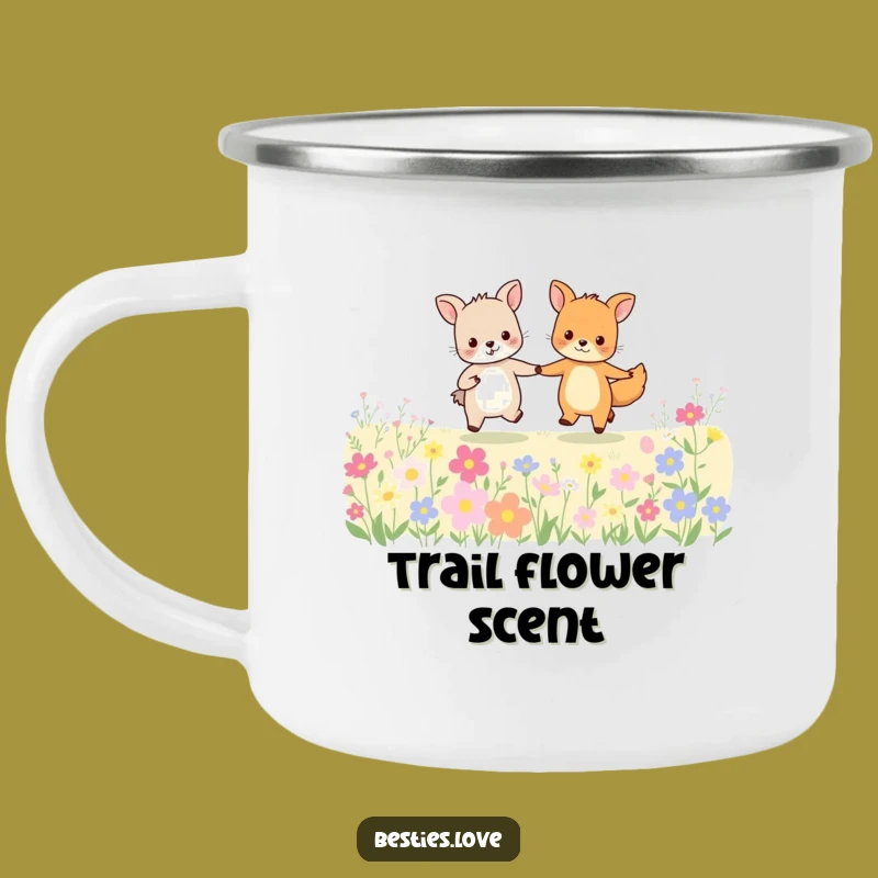 Funny Animal Friends Camping Mug: Joyful Companions Skipping Through Flowers