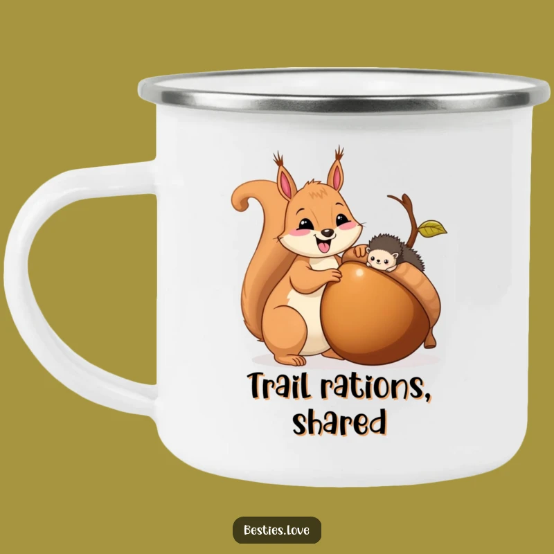 Funny Squirrel & Hedgehog Sharing Acorn Camping Mug - Outdoor Adventure Gift!