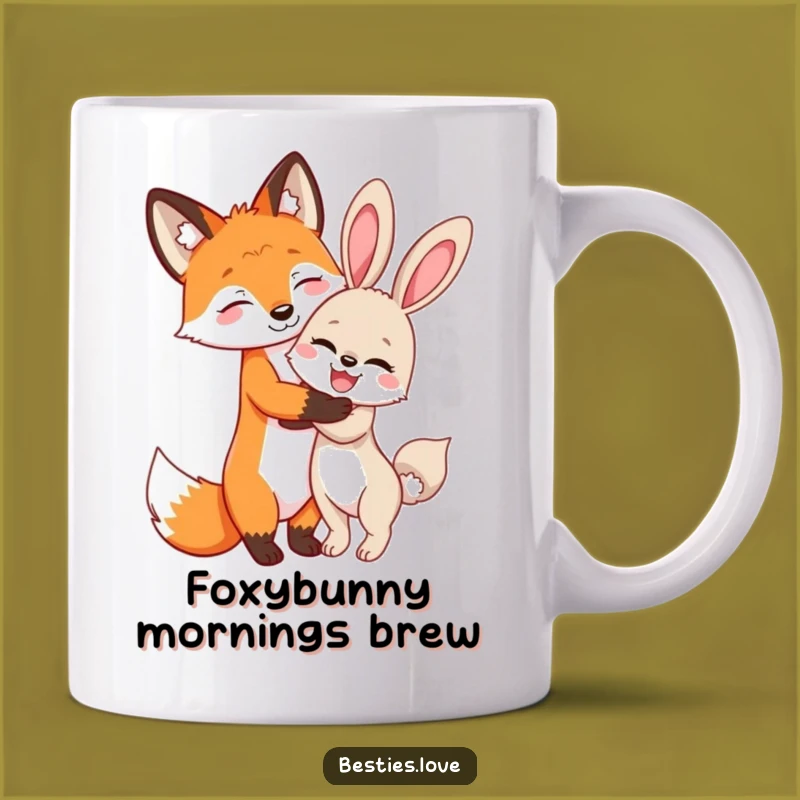 Funny Fox and Bunny Hug Mug: Best Friend Secrets and Laughter Gift