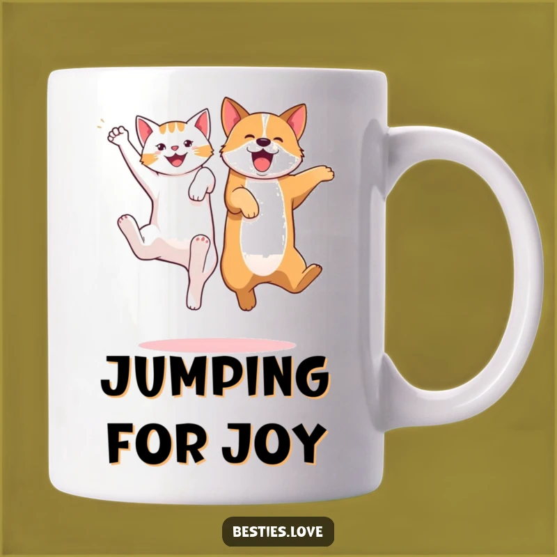 Funny Cat Dog Jumping Mug - Playful Pet Pals Gift for Animal Lovers