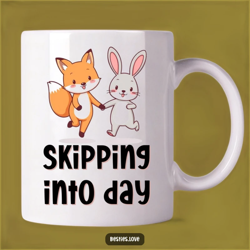 Funny Fox & Rabbit Best Friends Mug - Joyful Skipping Gift