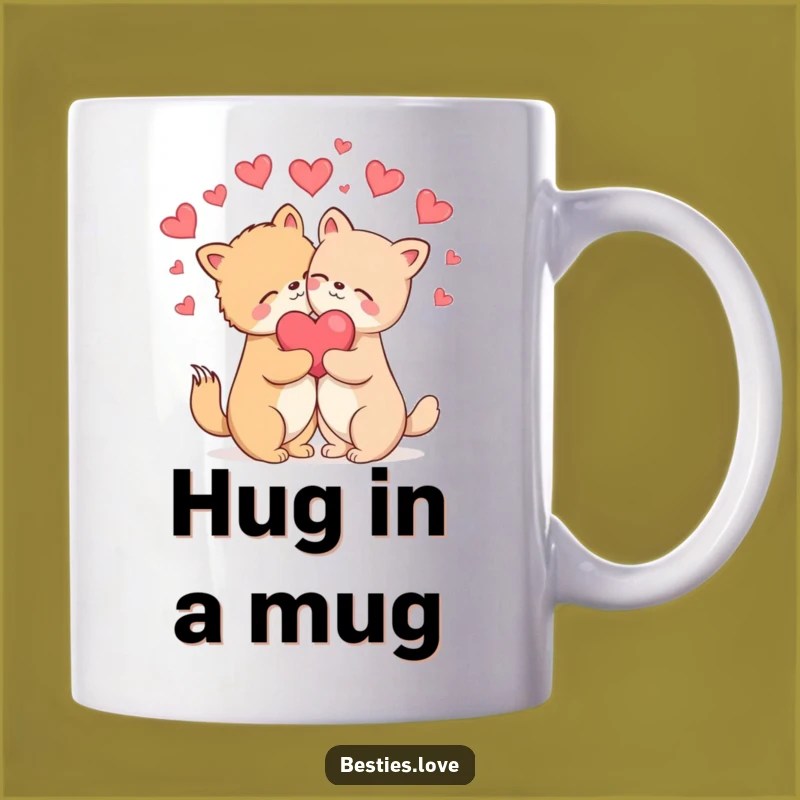 Funny Hugging Animals Mug: Love Art, Blissful Creature Gift