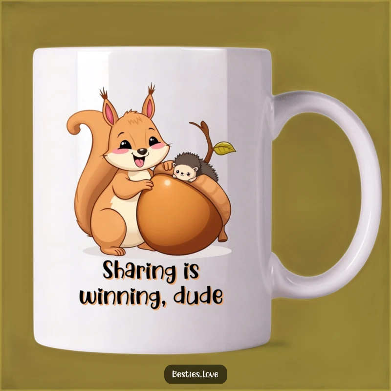 Funny Squirrel & Hedgehog Sharing Acorn Mug - Adorable Animal Friendship Gift!