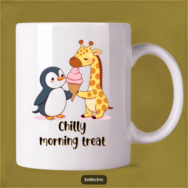Funny Sweet Treat Mug: Giraffe & Penguin Share Ice Cream, Perfect Funny Gift