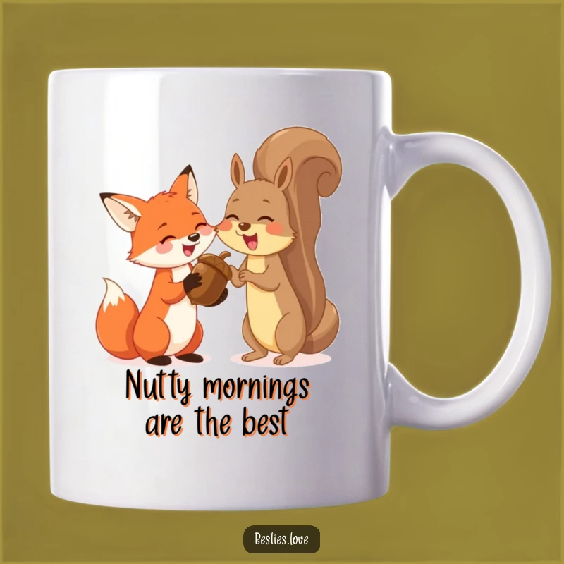 Funny Fox & Squirrel Giggle Mug: Adorable Woodland Friends Stealing Laughs Over Giant Acorn