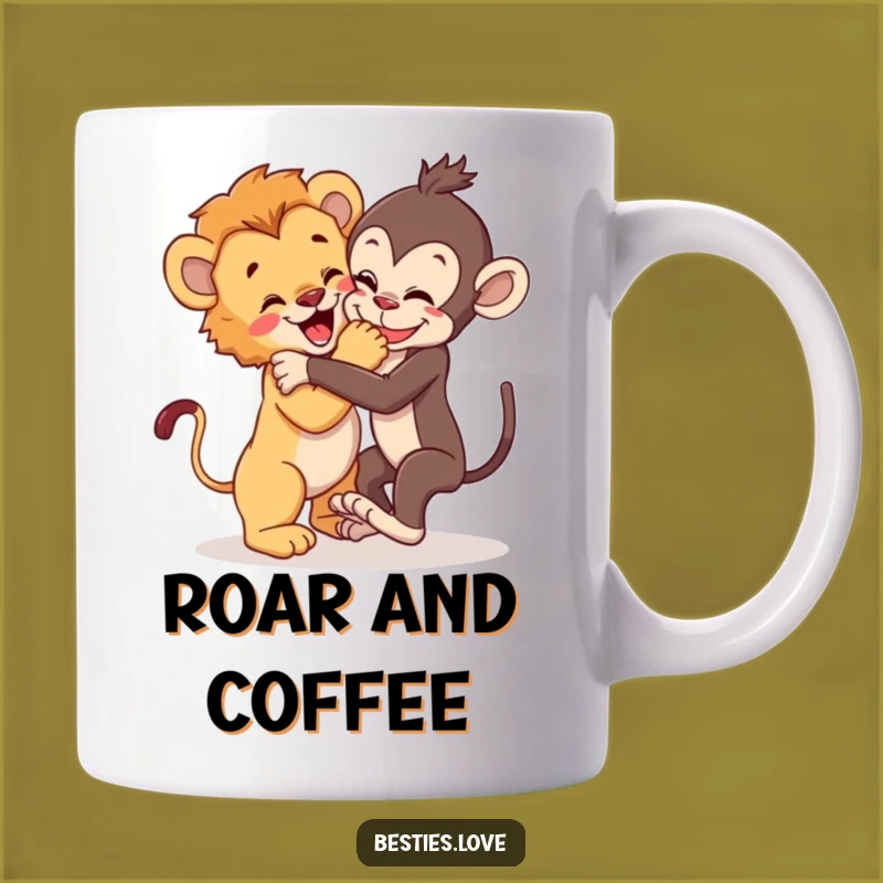 Funny Wild Pals Mug: Lion Cub & Monkey Wrestle, Perfect Funny Gift