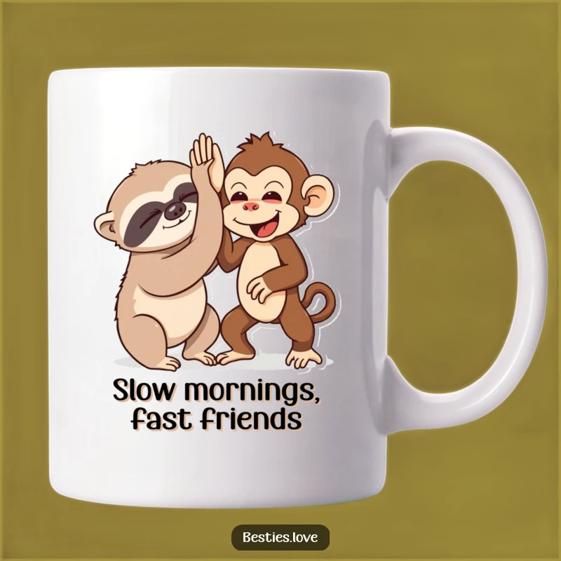 Funny Sloth & Monkey High-Five Mug - Contrasting Personalities Gift!