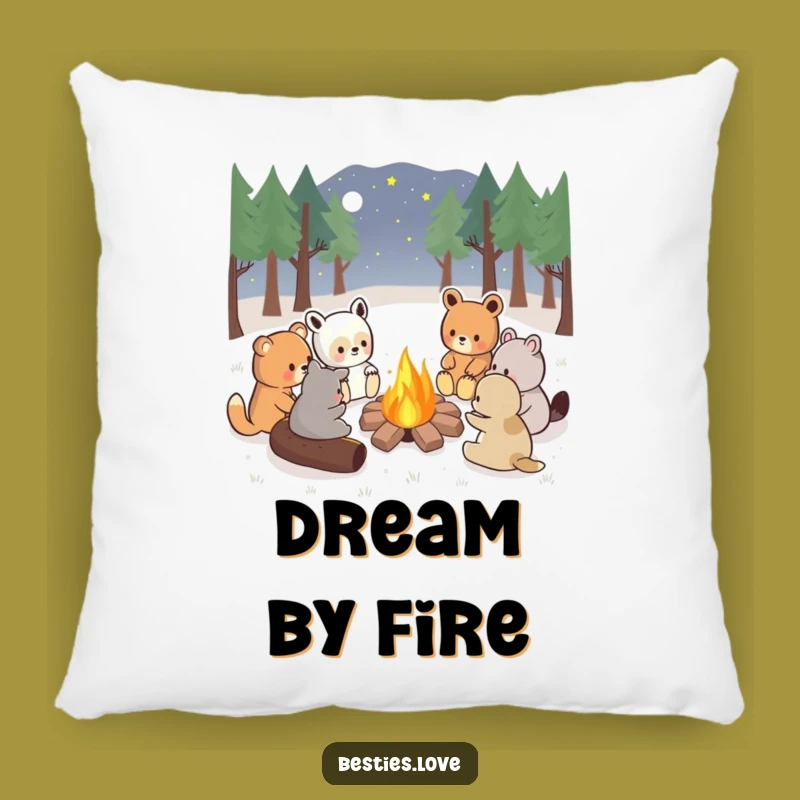 Cozy Funny Kawaii Campfire Pillow, Warm Accent Gift
