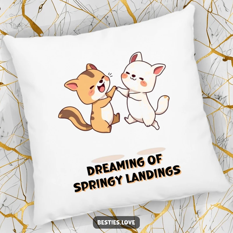 Funny Leapfrog Animals Pillow depicting two happy creatures having a blast playing leapfrog, bringing comfort and joy.