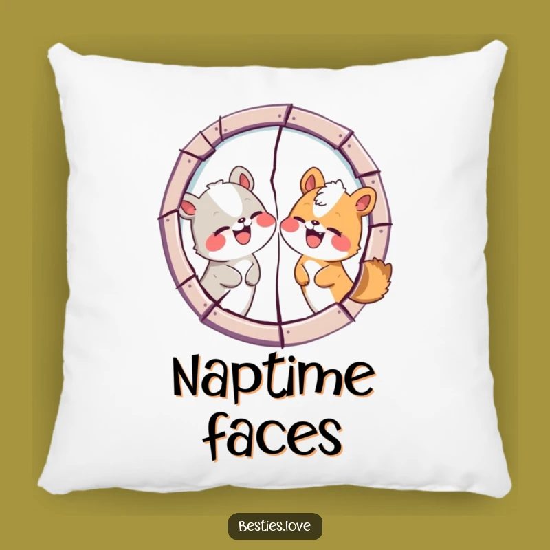 Funny Animal Friends Cracked Mirror Pillow: Cuddle Up with Hilarious Memories