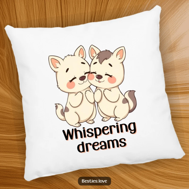 Funny Bestie Animals Pillow: A plush cushion showcasing two animals humorously whispering secrets with exaggerated expressions, perfect for comfort.