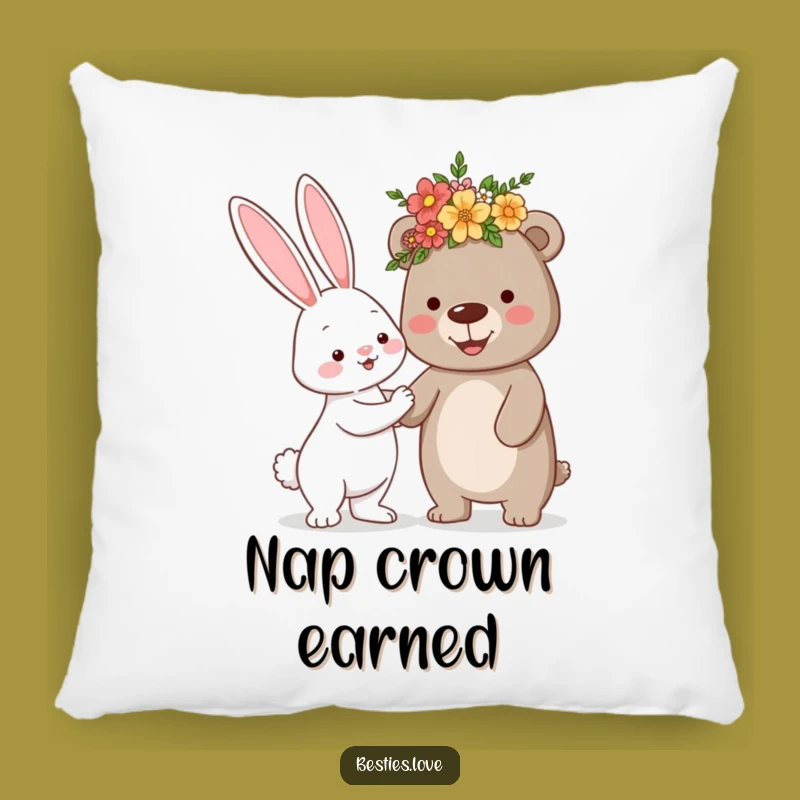 Funny Bunny Bear Flower Crown Pillow - Cute Decorative Cushion for Sofa