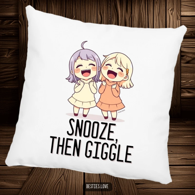 Funny friends doubled over with uncontrollable laughter, a soft and decorative pillow for cozy comfort.