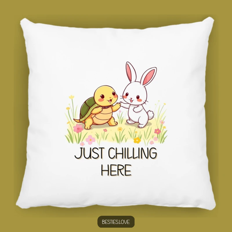 Funny Friendship Frolic Pillow: Cozy Turtle & Rabbit Tagging, Perfect Funny Gift