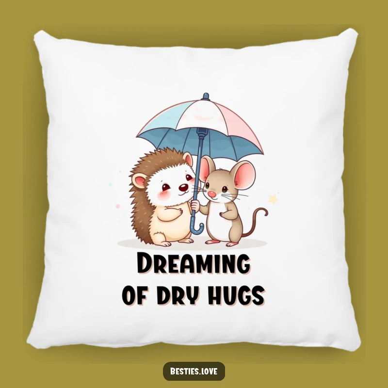Funny Hedgehog & Mouse Pillow: Cozy Companionship Under Tiny Umbrella