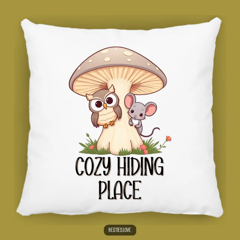 Funny Owl & Mouse Pillow - Cozy Mushroom Friends Comfort