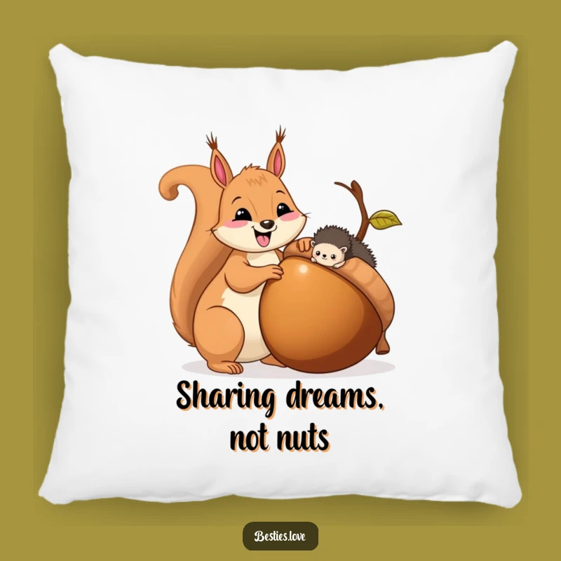 Funny Squirrel & Hedgehog Sharing Acorn Pillow - Cozy Cute Decor Gift!
