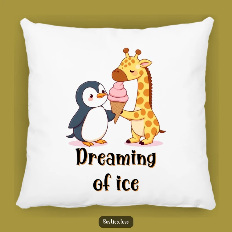 Funny Sweet Treat Pillow: Cozy Giraffe & Penguin Ice Cream, Perfect Funny Gift