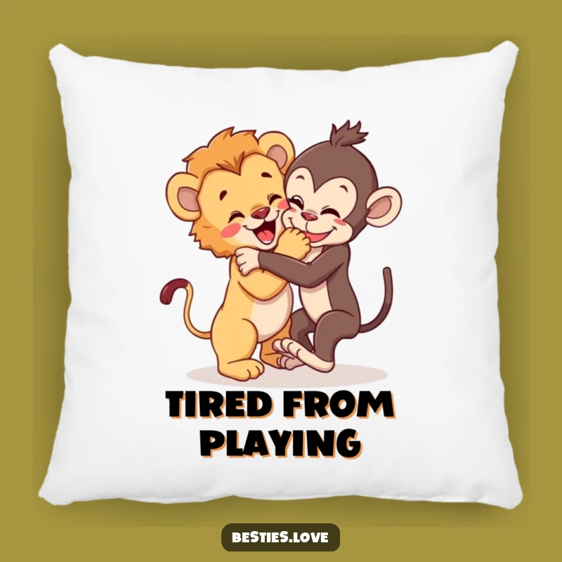 Funny Wild Pals Pillow: Cozy Lion Cub & Monkey Wrestle, Perfect Funny Gift