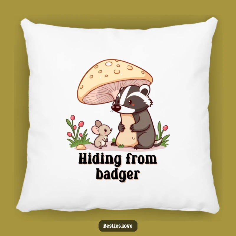 Funny Shy Mouse Badger Pillow - Cute Forest Friends Decorative Cushion