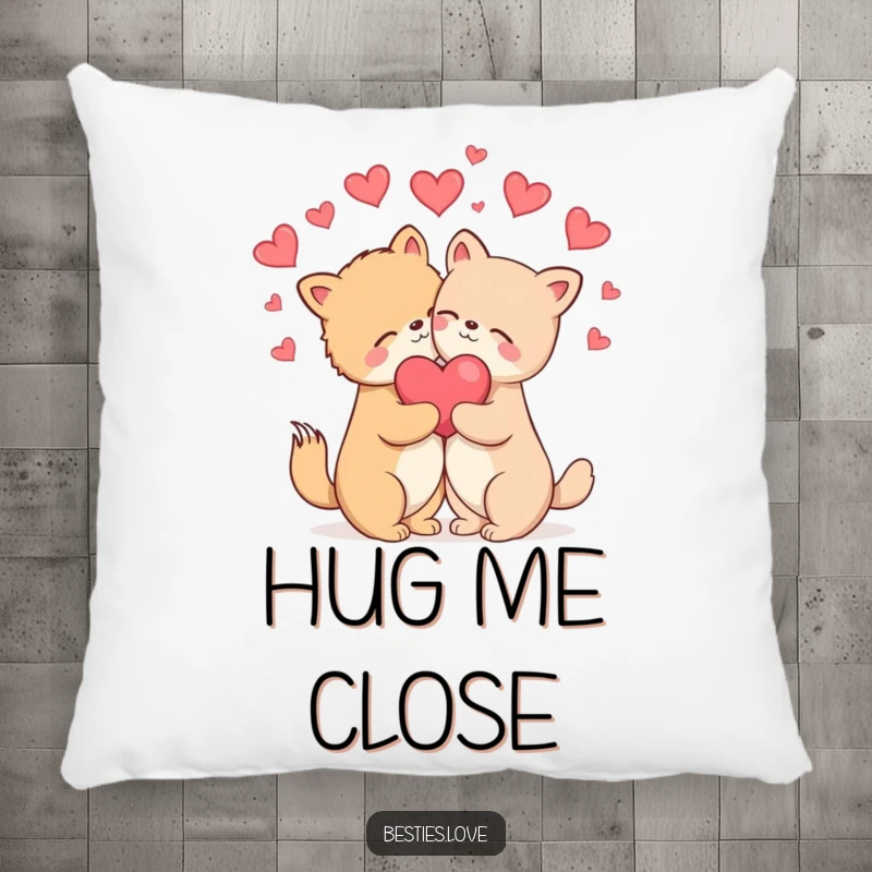 Funny Pillow: A cozy cushion showcasing two animals sharing a blissful hug, with hearts symbolizing their deep affection.