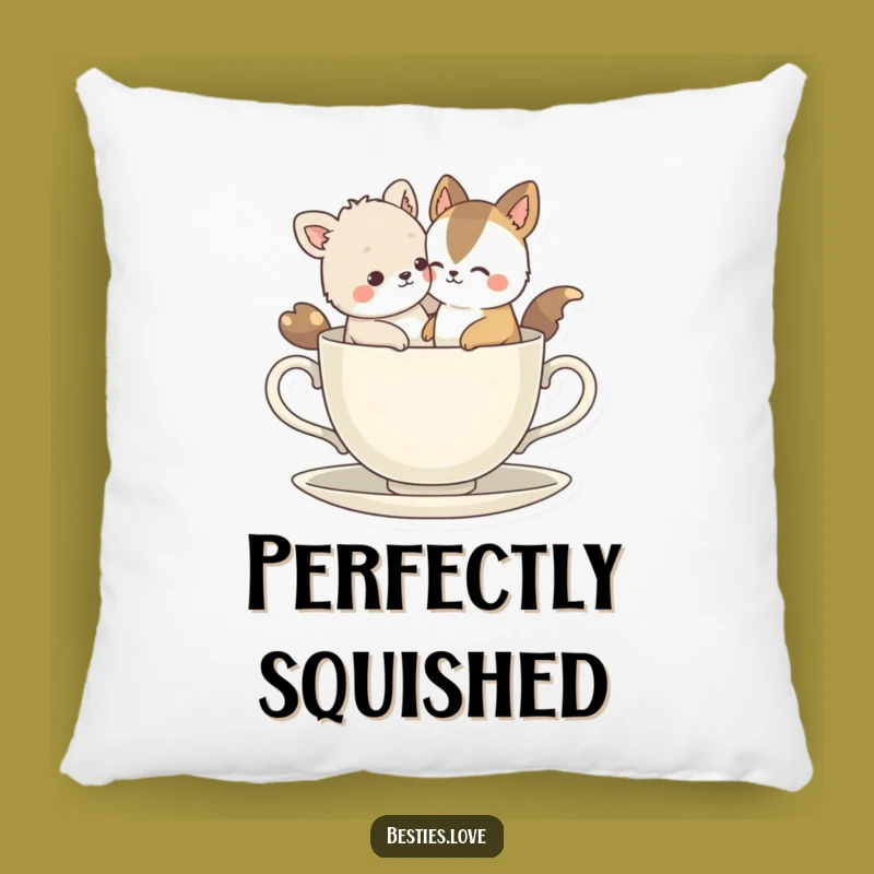 Funny Bestie Animals Tiny Teacup Pillow: Cuddle Up with Hilarious Friendship Art