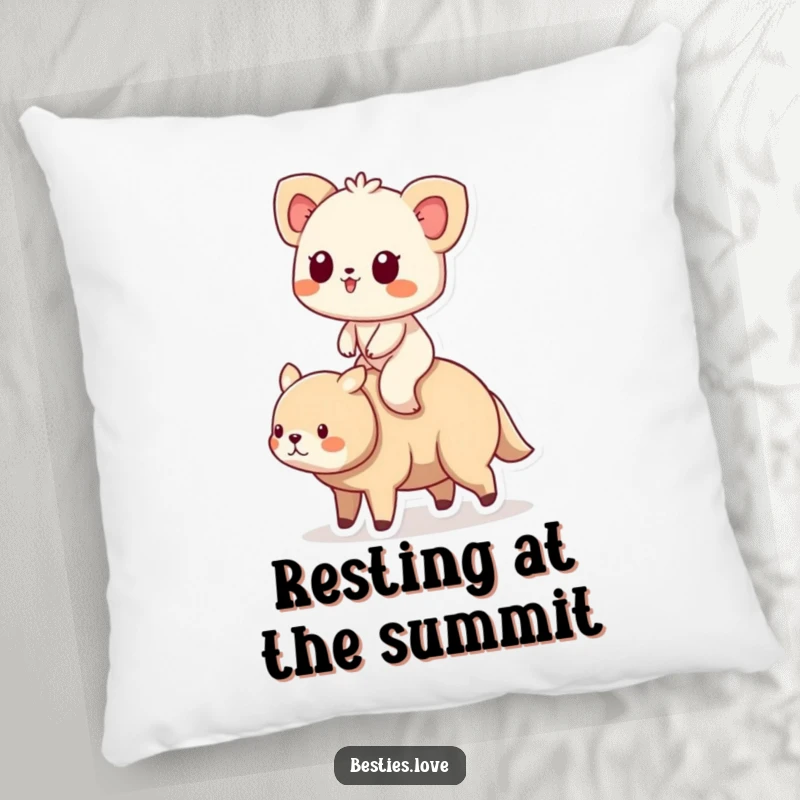 Funny Animal Friends Riding Pillow showing a small animal enjoying a ride on the back of its larger, friendly companion.