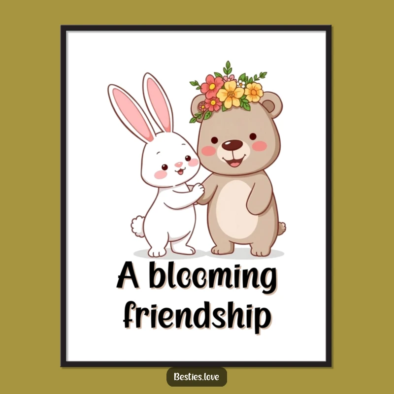 Funny Bunny Bear Flower Crown Digital Art - Cute Printable for Wall Decor