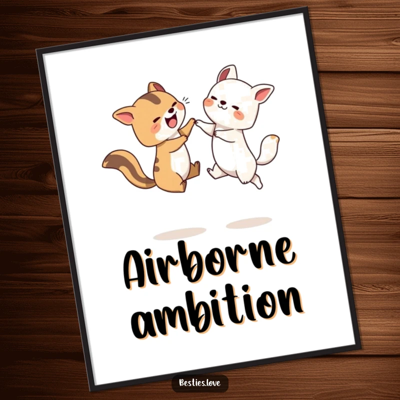 Funny Leapfrog Animals Digital Art Print showing two ecstatic animals joyfully leaping, a celebration of friendship and playful abandon.