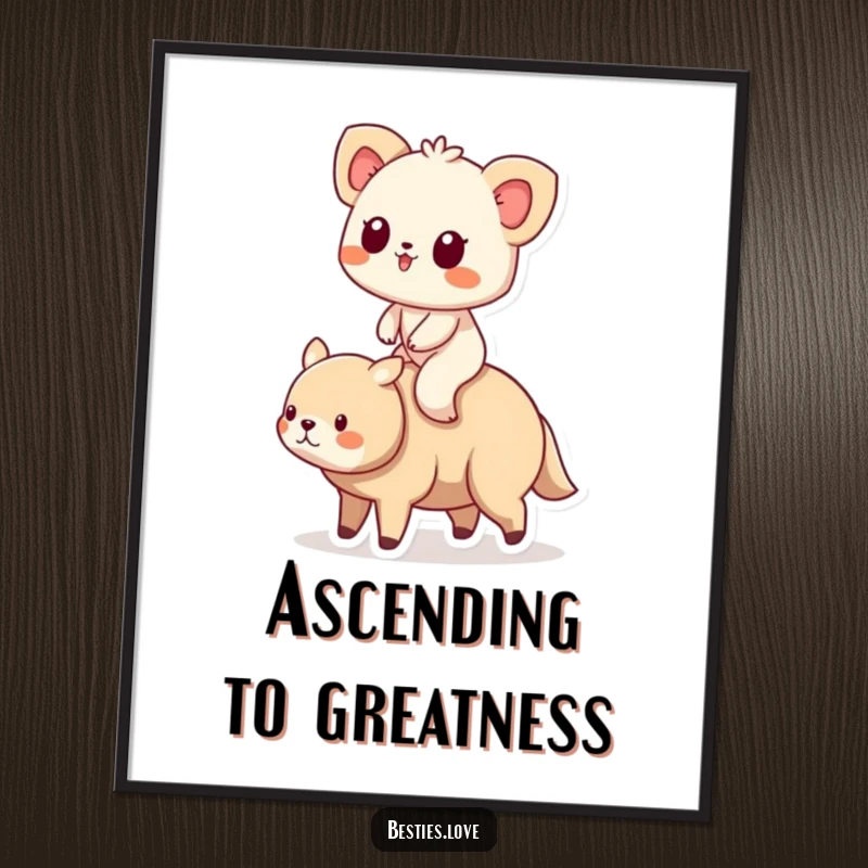 Funny Animal Friends Riding Digital Art Print showing a small creature happily riding on the back of its larger, caring friend.