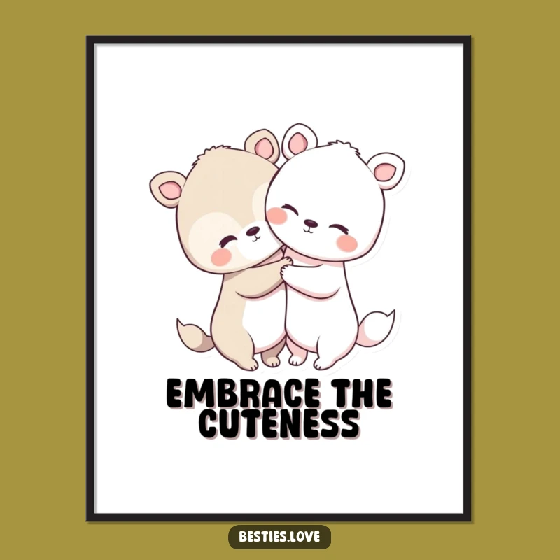 Funny Animal Hug Digital Art: Cute Embrace Print, Adorable Funny Gift for Walls