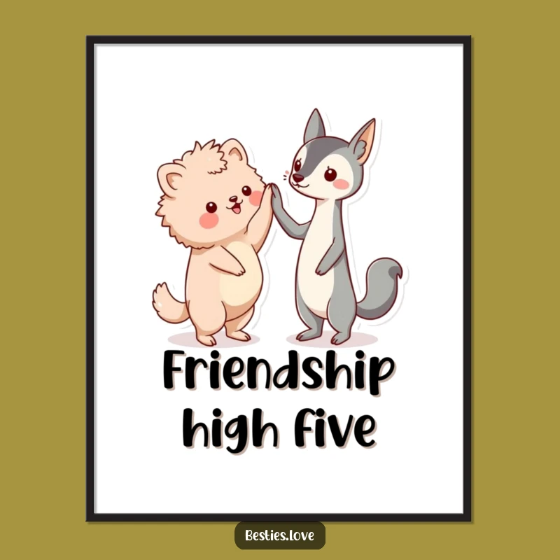Funny Friends High-Five Digital Art, Kawaii Pals Print, Amazing Funny Gift