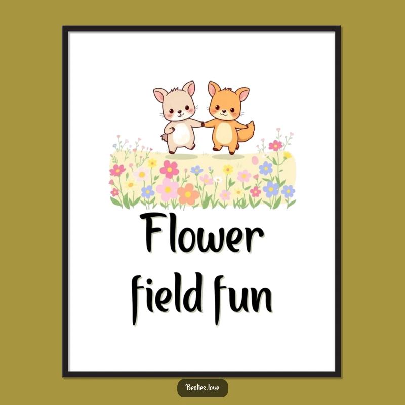Funny Animal Friends Digital Art: Joyful Skipping Through Flowers