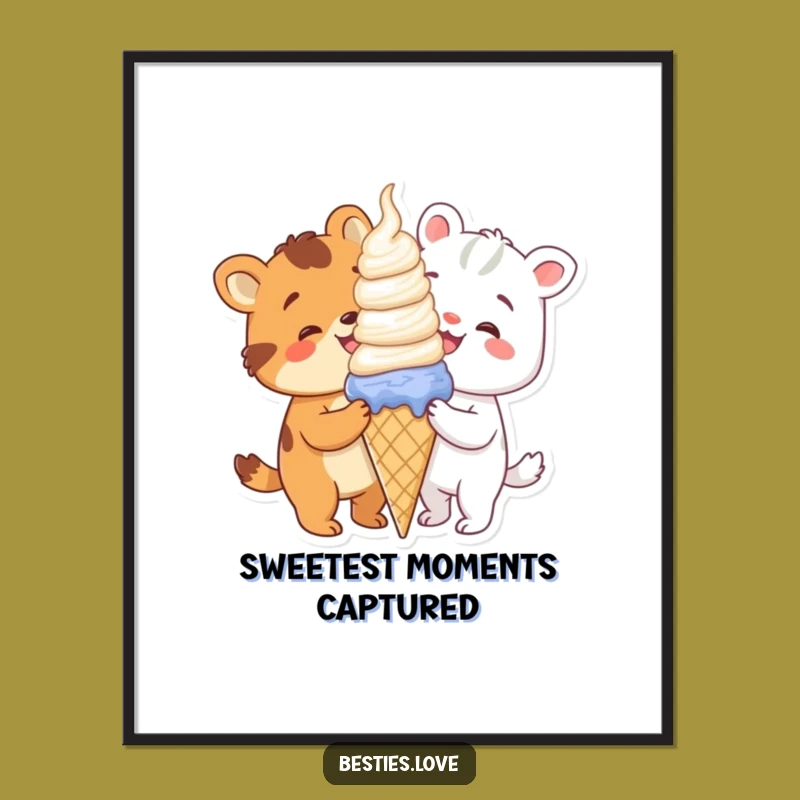 Funny Animal Ice Cream Digital Print: Instant Sweet Decor, Adorable Gift