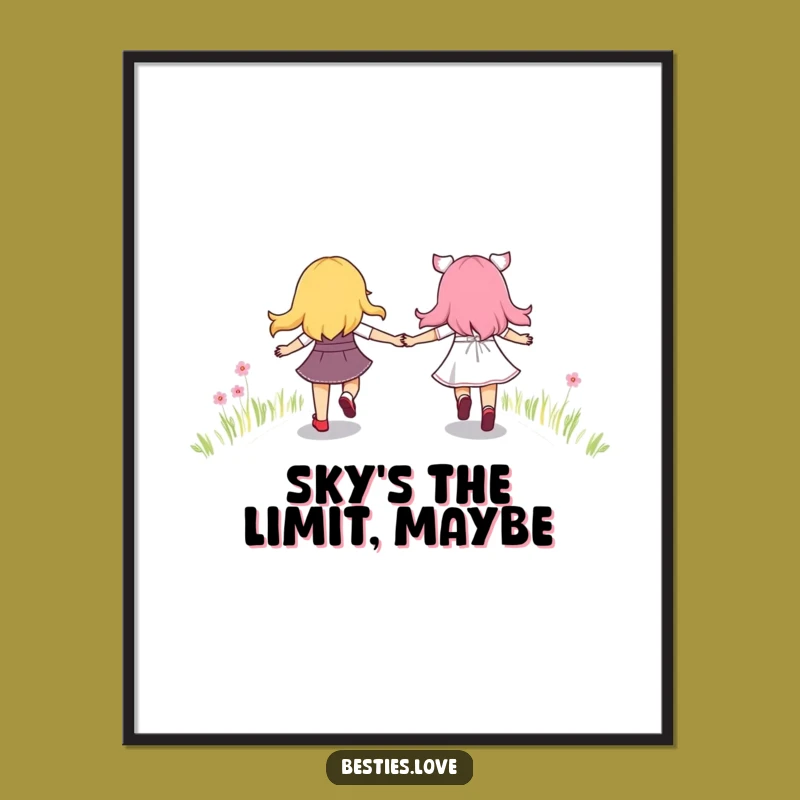 Funny Best Friends Rainbow Path Digital Art: Vibrant Friendship Print