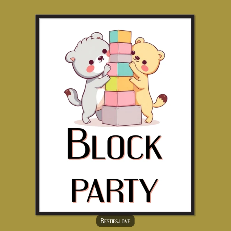 Funny Bestie Animals Block Tower Digital Art: Instant Hilarious Decor