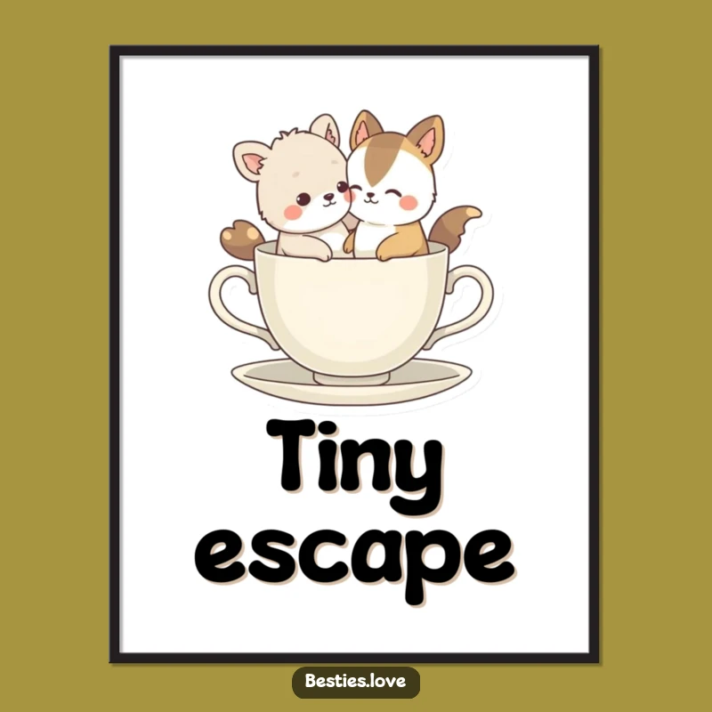 Funny Bestie Animals Tiny Teacup Digital Art: Instant Hilarious Friendship Decor